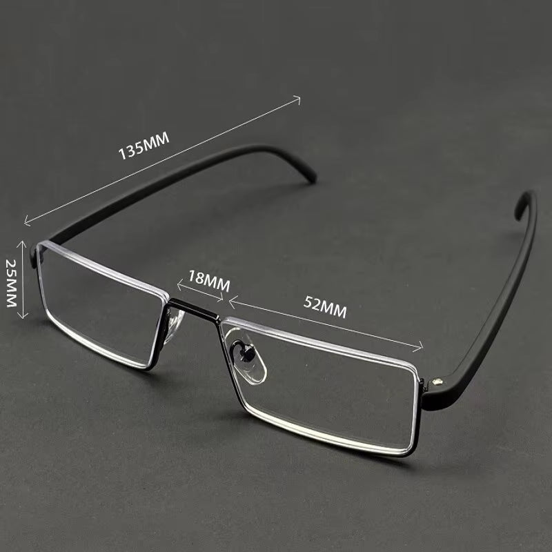 Metal Anti-Blue Light Reading Glasses Men Half Frame Prescription Eyeglasses Male Eyewear with Case +1.0 1.5 2.0 2.5 3.0 3.5 4.0