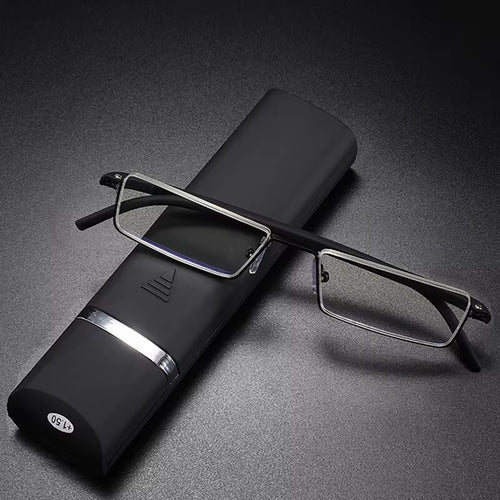 Metal Anti-Blue Light Reading Glasses Men Half Frame Prescription Eyeglasses Male Eyewear with Case +1.0 1.5 2.0 2.5 3.0 3.5 4.0