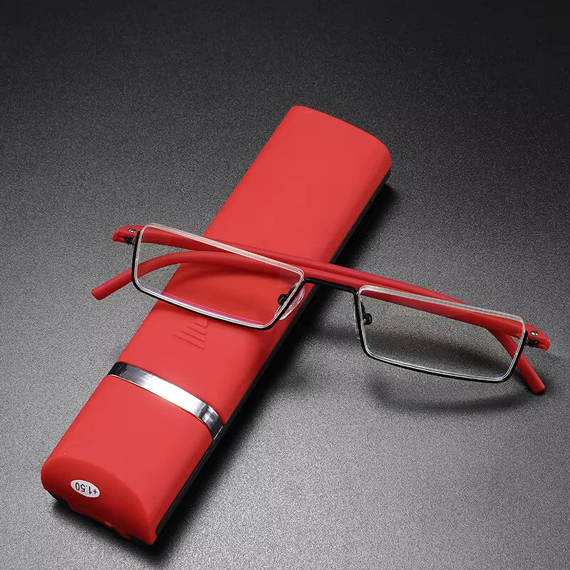 Metal Anti-Blue Light Reading Glasses Men Half Frame Prescription Eyeglasses Male Eyewear with Case +1.0 1.5 2.0 2.5 3.0 3.5 4.0